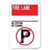 Signmission Fire Lane-No Stopping No Standing Wi Heavy-Gauge Aluminum Sign, 12" x 18", A-1218-24002 A-1218-24002